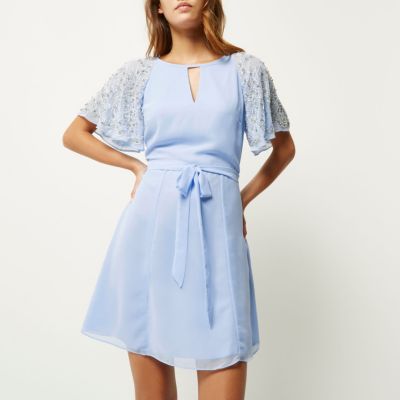 Blue embellished sleeve dress
